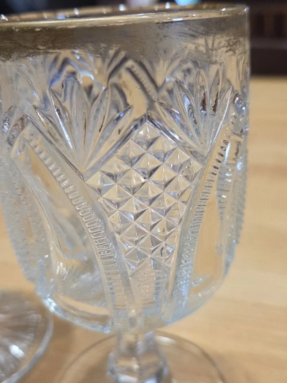Antique Mismatched EAPG Clear Pressed Glass Water Goblets Set of 2